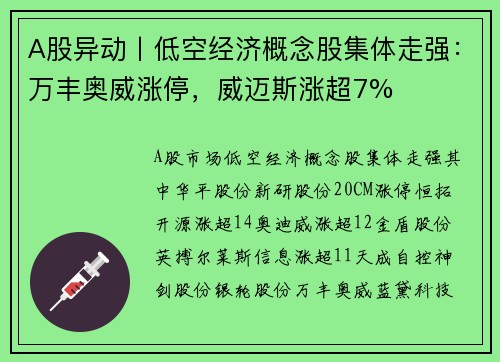 A股异动丨低空经济概念股集体走强：万丰奥威涨停，威迈斯涨超7%