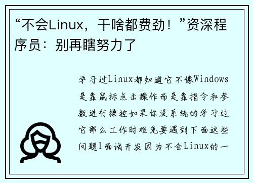 “不会Linux，干啥都费劲！”资深程序员：别再瞎努力了