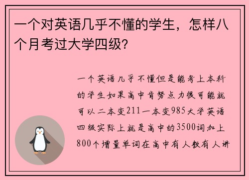 一个对英语几乎不懂的学生，怎样八个月考过大学四级？