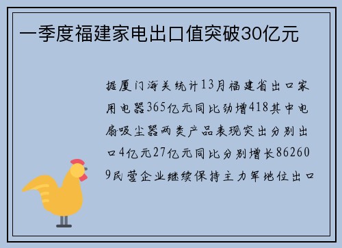 一季度福建家电出口值突破30亿元