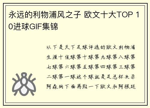 永远的利物浦风之子 欧文十大TOP 10进球GIF集锦